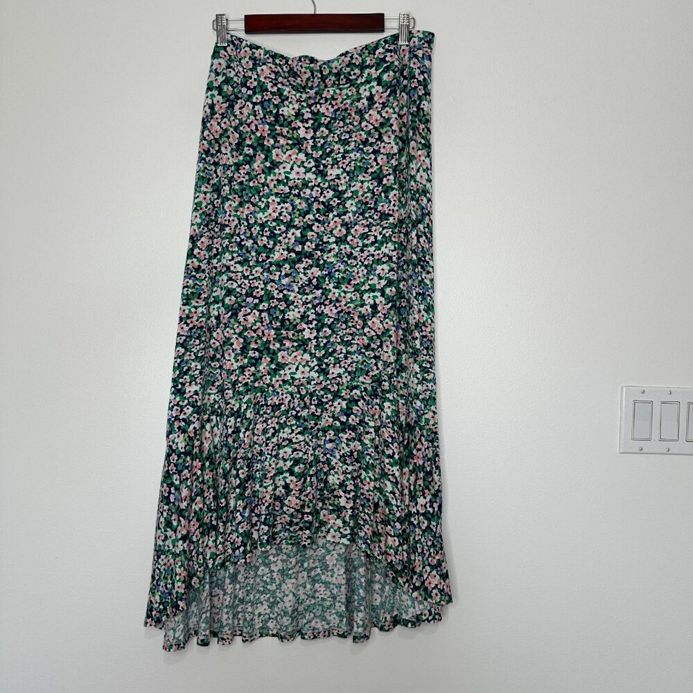 Cottagecore Hi Loā Flounce Hem Maxi Skirt Size M Ditsy Floral